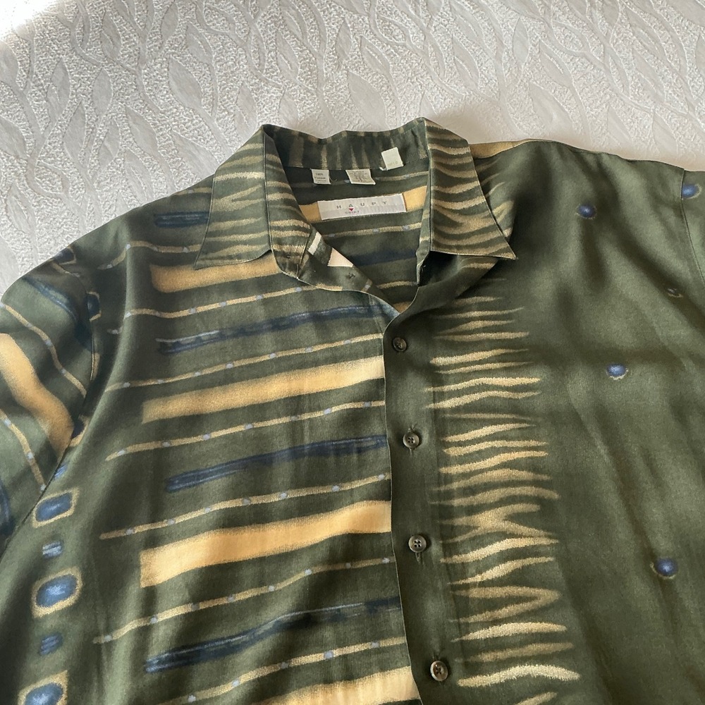 Haupt Abstract Print‎ Button Up Short Sleeve Shirt Olive Green 44 XL 17.5